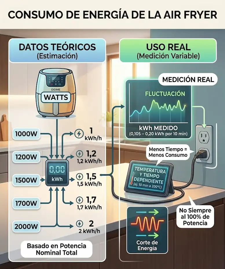 Cuántos watts consume una freidora de aire