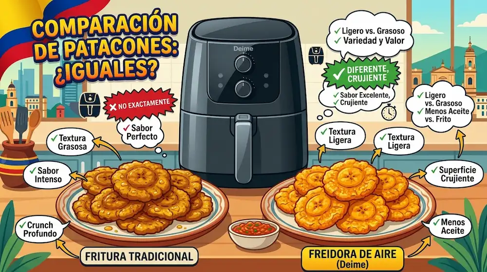 Los patacones en freidora de aire quedan igual que los fritos