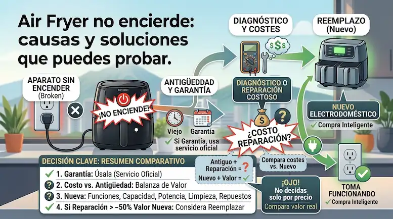 Vale la pena reparar una air fryer que no enciende