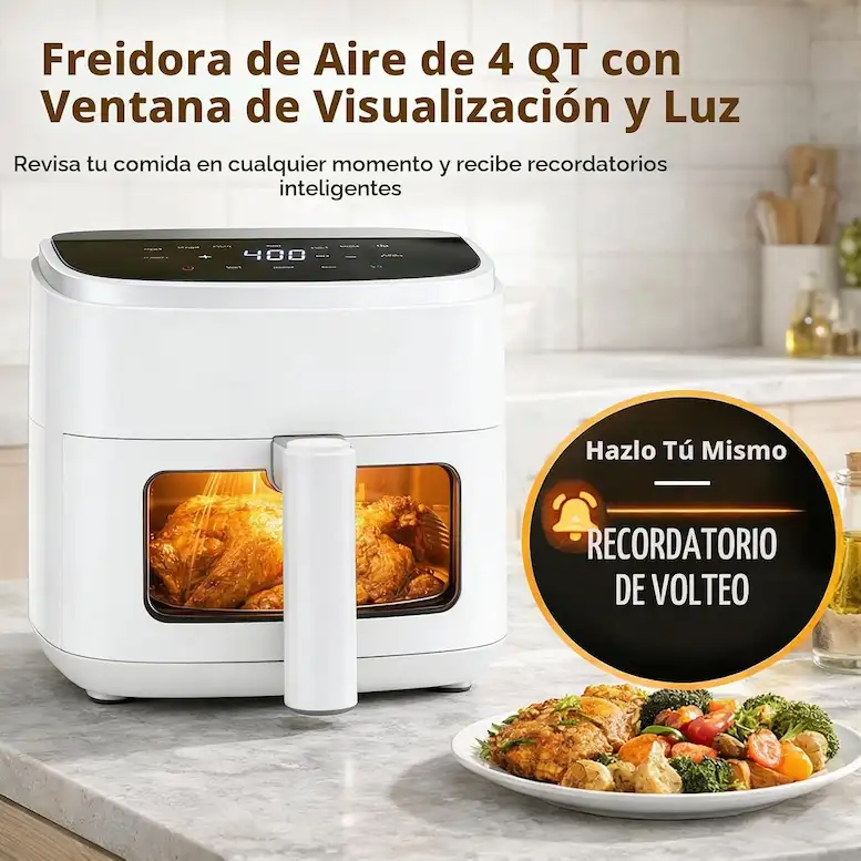 Freidora de Aire Blanca Capacidad visualización